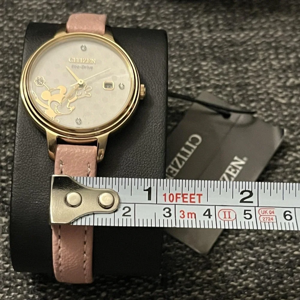 Citizen Disney Watch Womens 32mm Minnie White Dial Pink Leather Eco-Drive New - Picture 6 of 8